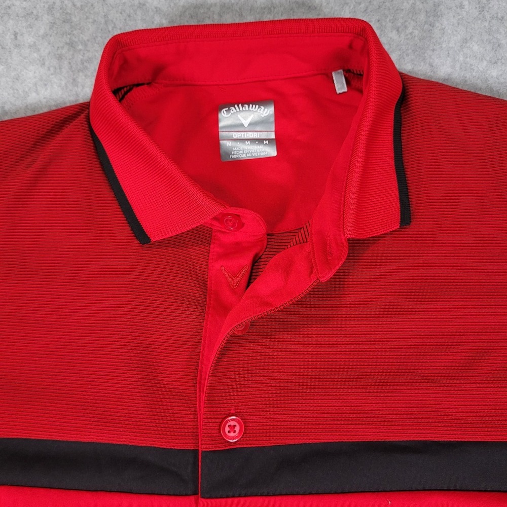 Callaway Opti-Dri Swing Tech Short Sleeve Golf Polo Mens Medium Red Black Stripe